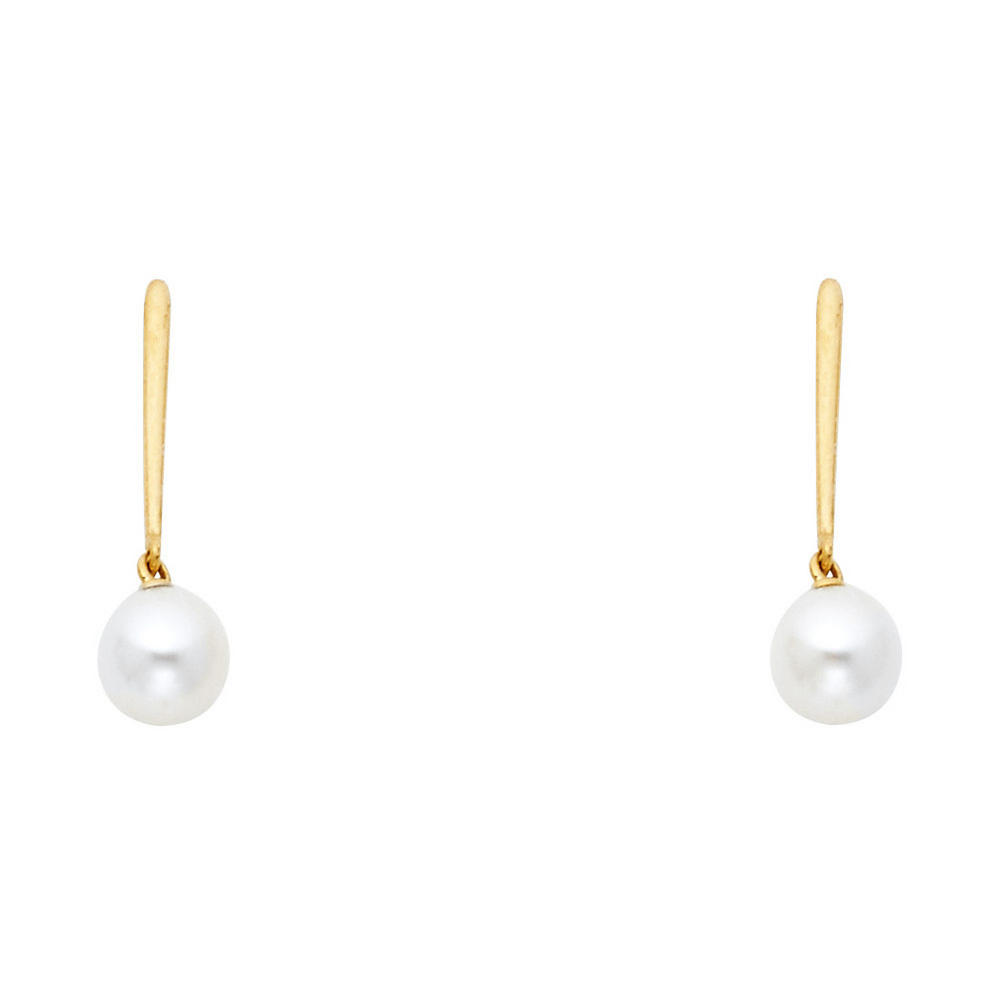 Jewelryweb 14k Yellow Gold Freshwater Cultured Pearl Bar Drop Dangle Screw Earrings
