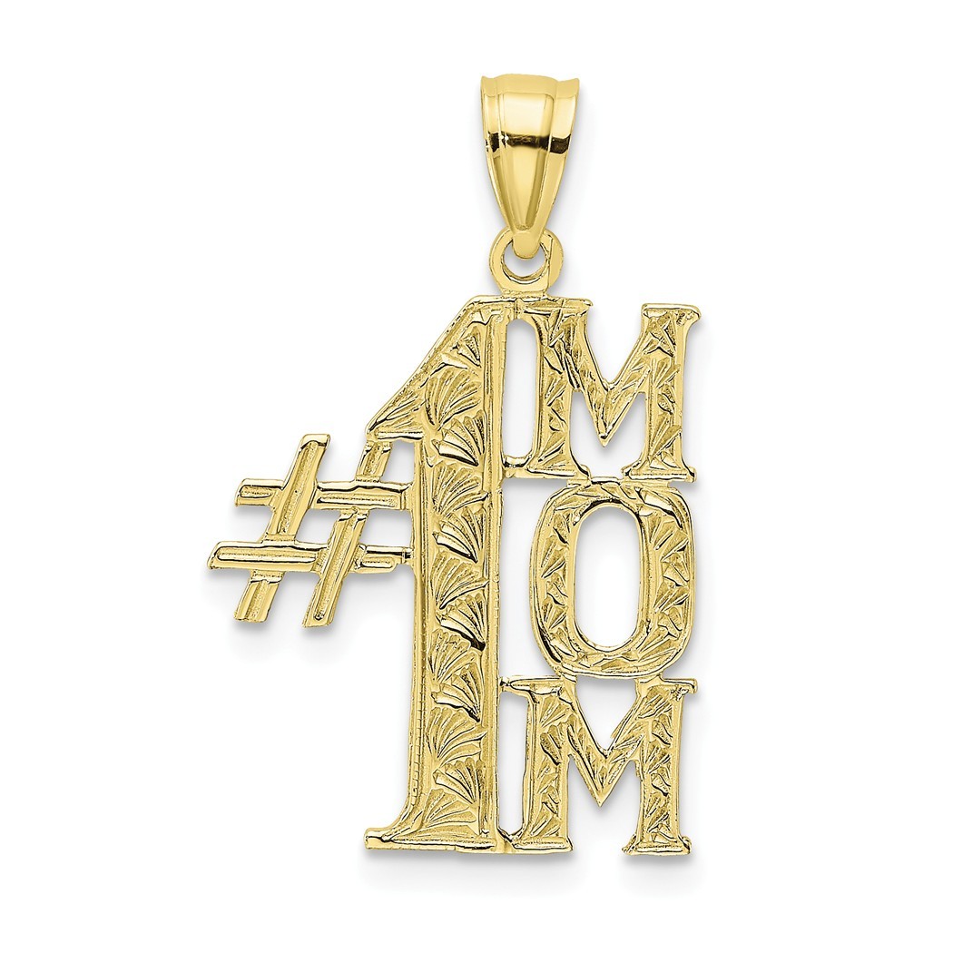 Jewelryweb 10k Gold Number 1 Mom Vertical Pendant