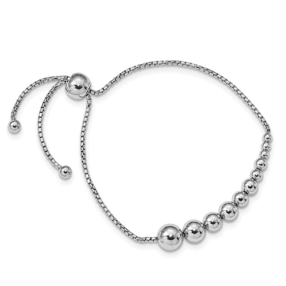 Jewelryweb Sterling Silver Polished Beaded Adjustable Bracelet