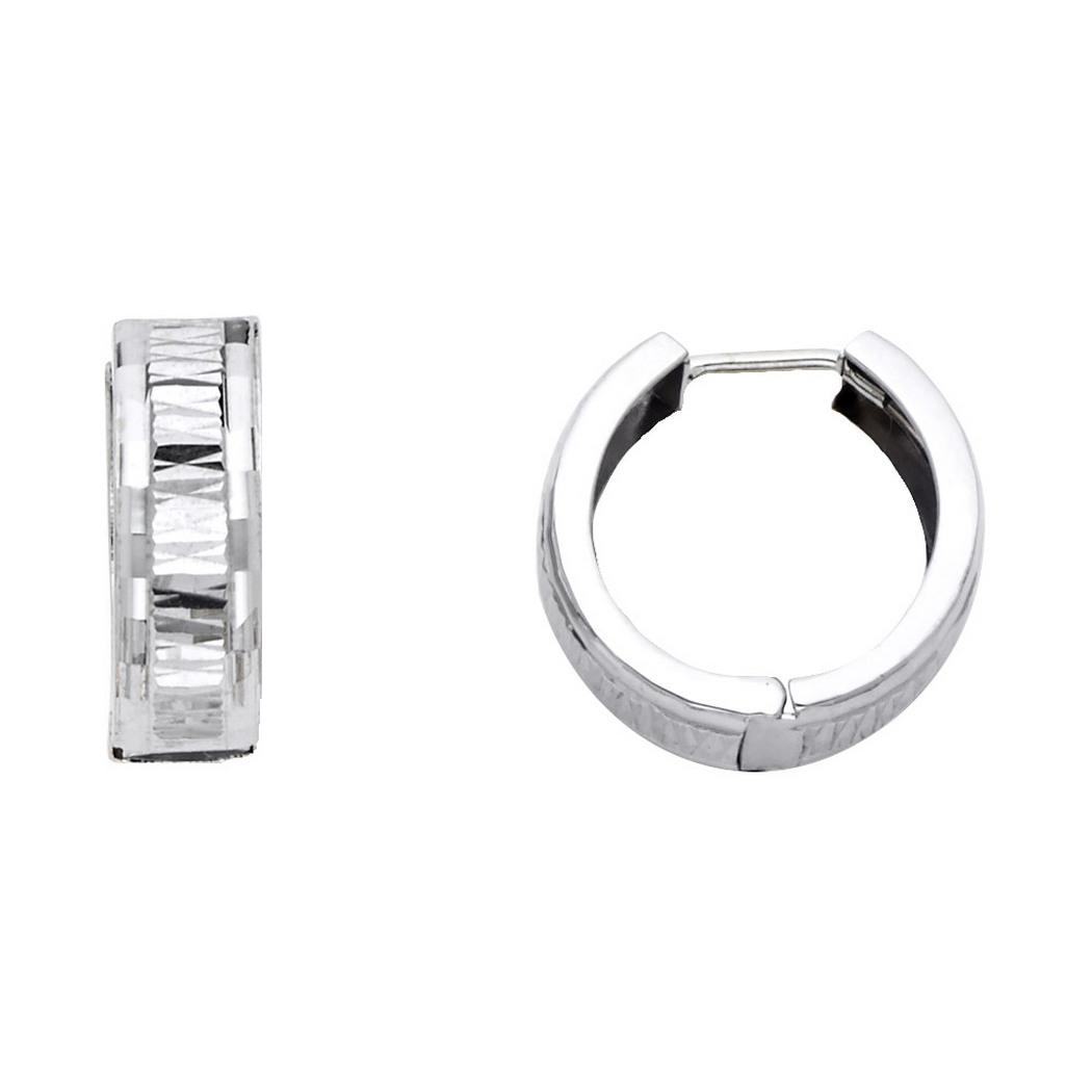 Jewelryweb 14k White Gold Sparkle-Cut Thin Metal Stamped Hugging Earrings Earrings 15x15mm