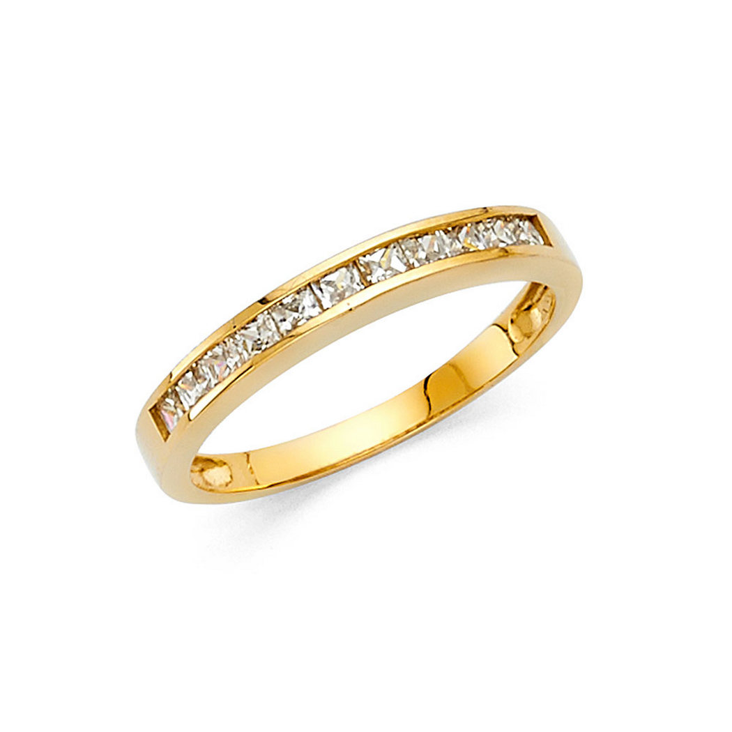 Jewelryweb 14k Yellow Gold Cubic Zirconia Wedding Band Ring - Size 7