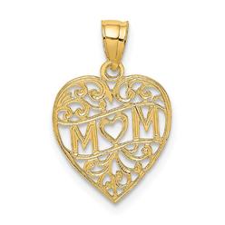 Jewelryweb 13mm 14k Gold Mom In Heart Pendant