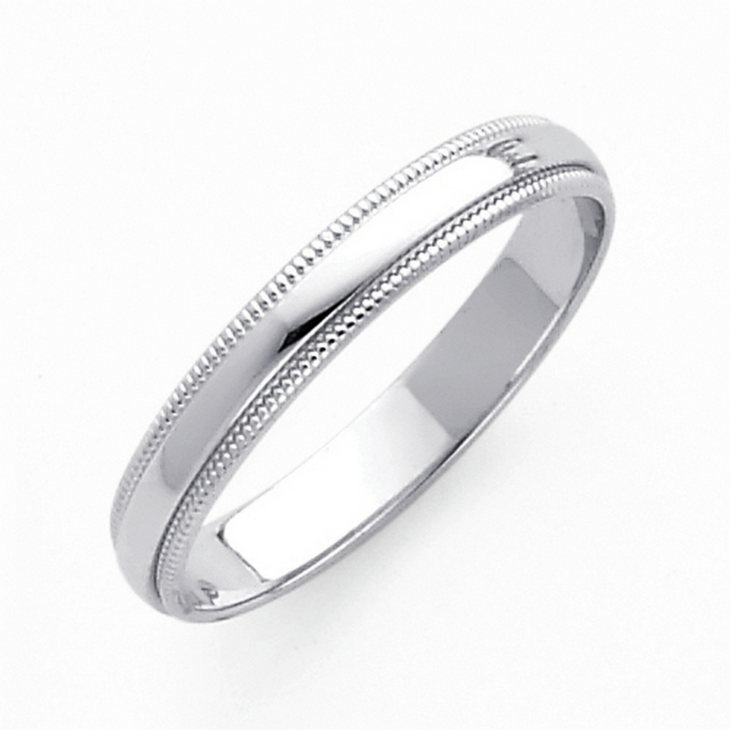 Jewelryweb 14k White Gold 3mm Milligrain Wedding Band Ring - Size 12