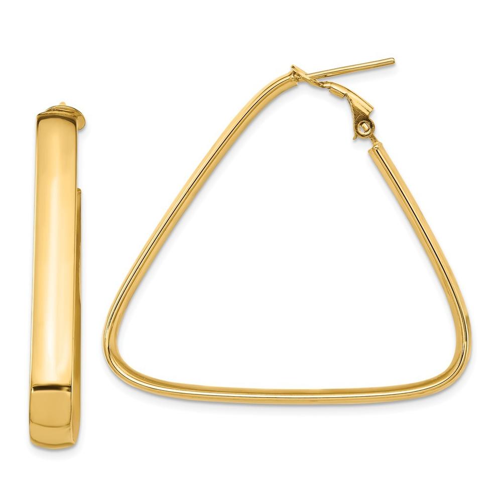 Jewelryweb 14k Gold 5mm High Polished Triangle Omega Back Hoop Earrings - Measures 38x42mm Wide 5mm Thick