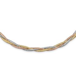 Jewelryweb 14k Tri-color Gold Polished Textured Stretch Necklace - 17.75 Inch