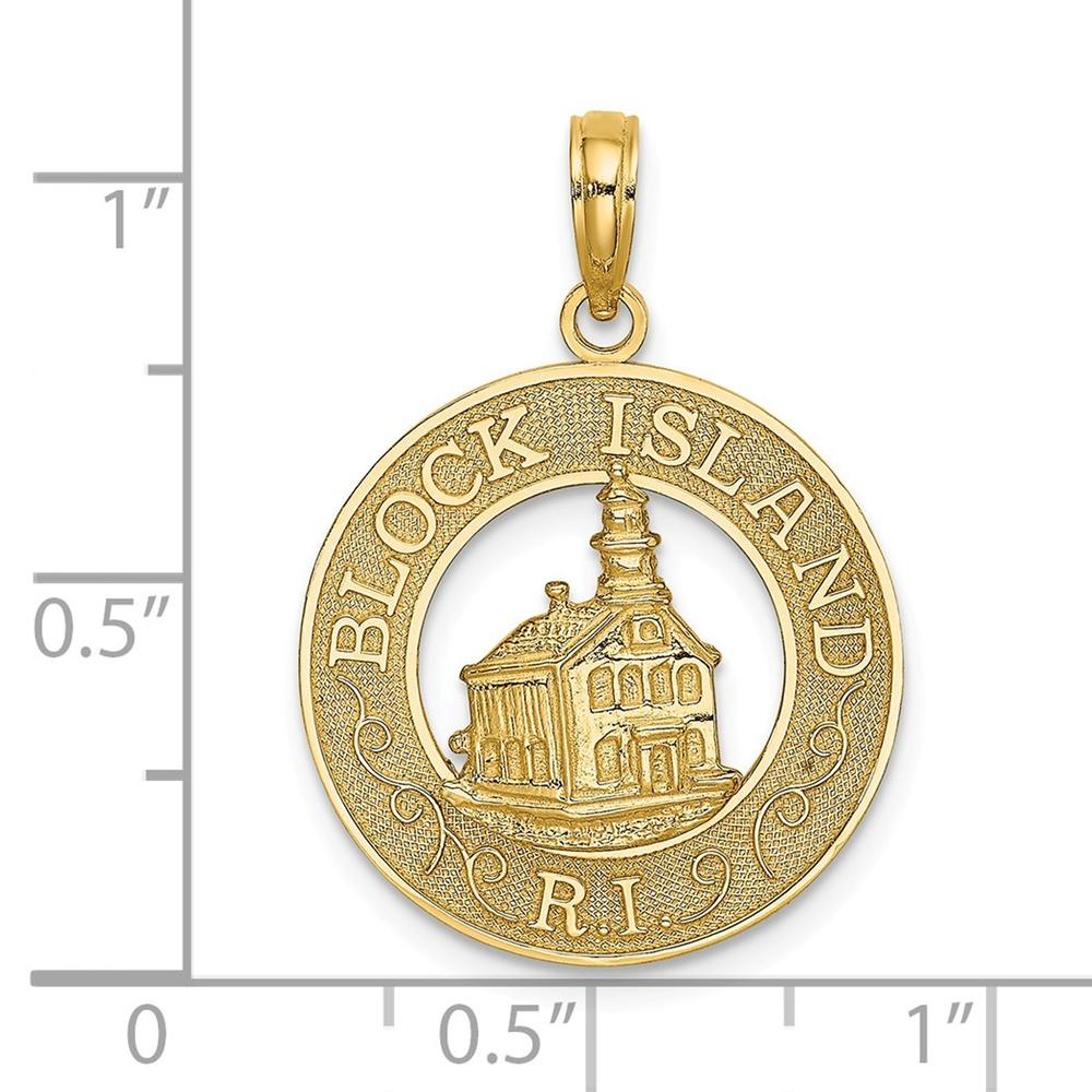 Jewelryweb 14k Gold Block Island Ri Round Frame With North Lighthouse Center Charm
