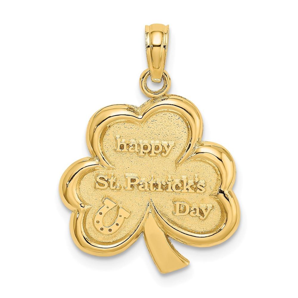Jewelryweb 18mm 14k Gold Polished Solid Satin Flat-backed Happy St. Pattys Day Clover Pendant
