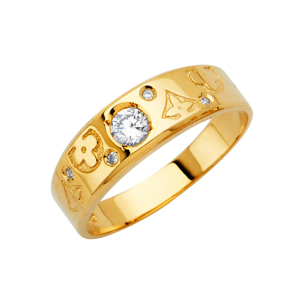 Jewelryweb 14k Yellow Gold Mens Cubic Zirconia Wedding Band Trio Set Ring - Size 10