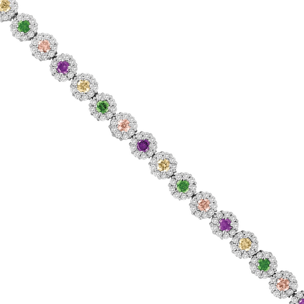 Jewelryweb 925 Sterling Silver Womens Cubic Zirconia Multi-color Stone Flower Bracelet