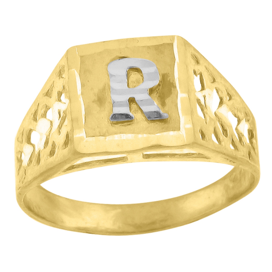 Jewelryweb 10k Two-tone Gold Baby Child Initial R Band Ring - Measures 6.6x3.50mm Wide - Size 5.5