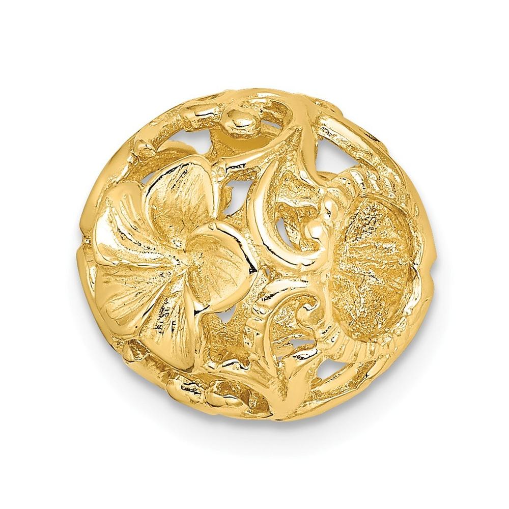 Jewelryweb 7mm 14k Gold 3-d Cut-out Flower Barrel Slide Pendant