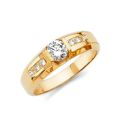 Jewelryweb 14k Yellow Gold Cubic Zirconia Mens Wedding Band Ring - Size 10