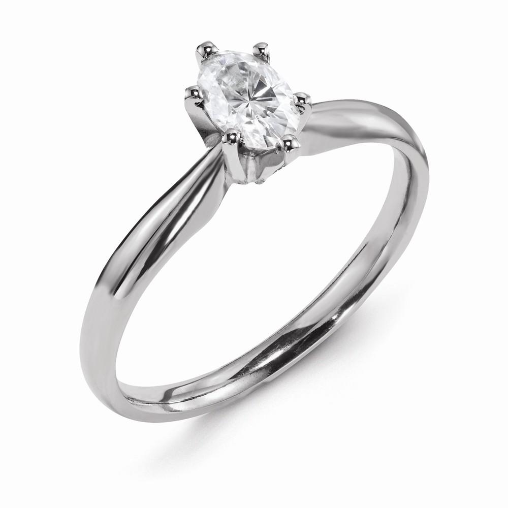 Jewelryweb Moissanite 14k White Gold Forever Brilliant 8x6mm Oval Solitaire Ring