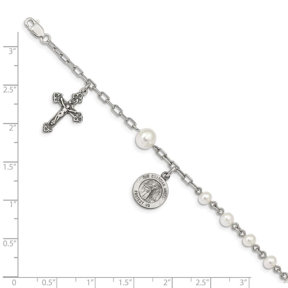 Jewelryweb Sterling Silver Freshwater Cultured Pearl Rosary Bracelet - 7 Inch - Lobster Claw