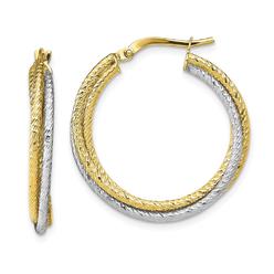 Jewelryweb 10k Two-tone Gold Polished Sparkle-Cut Hoop Earrings - Measures 9.71x26.55mm Wide 2.7mm Thick