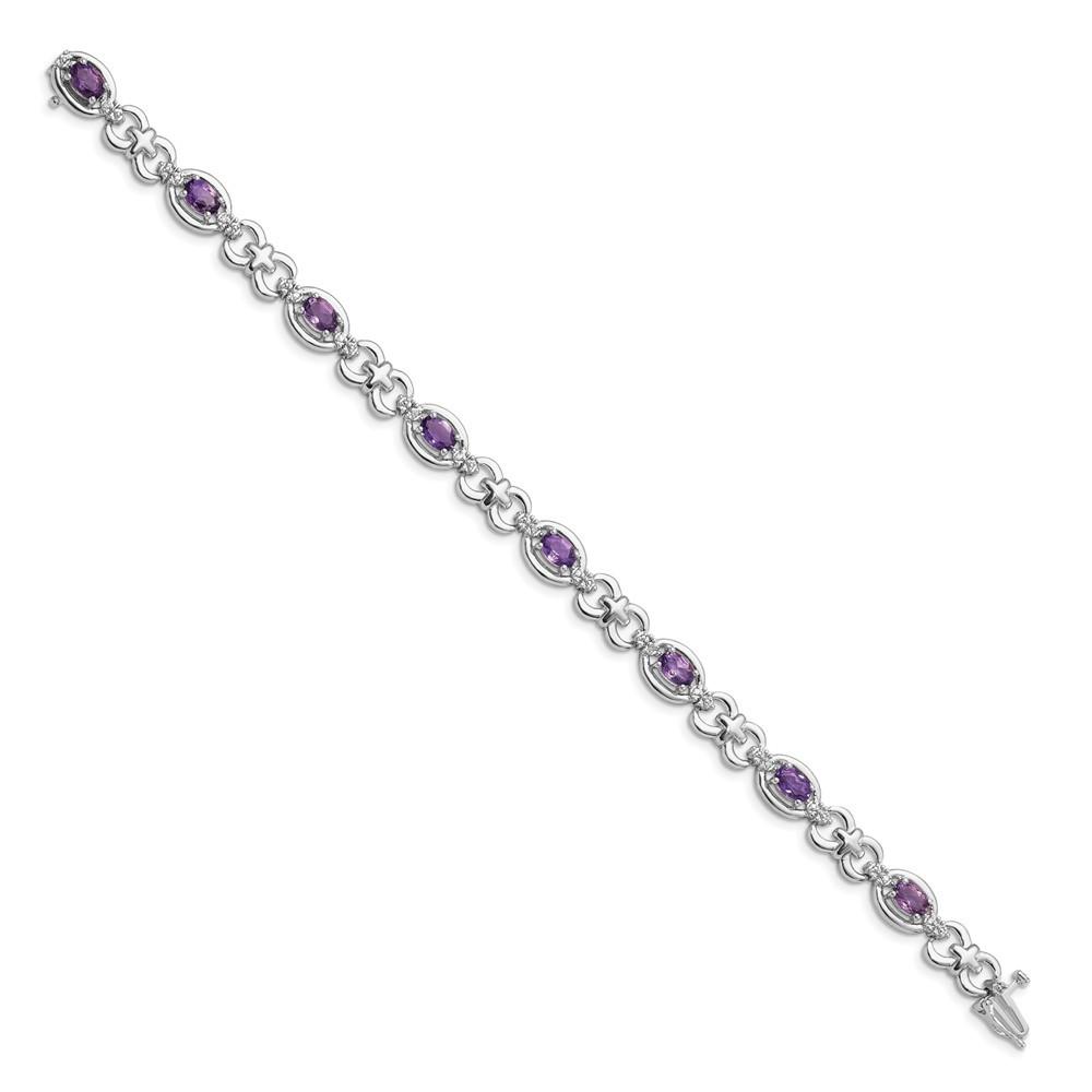 Jewelryweb Sterling Silver Diamond and Amethyst Bracelet - Measures 8mm Wide
