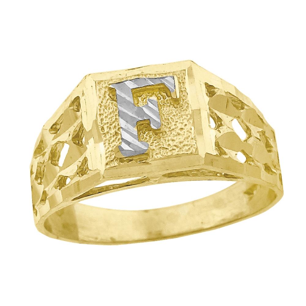 Jewelryweb 10k Two-tone Gold Baby Child Initial F Band Ring - Measures 6.6x3.50mm Wide - Size 5.5