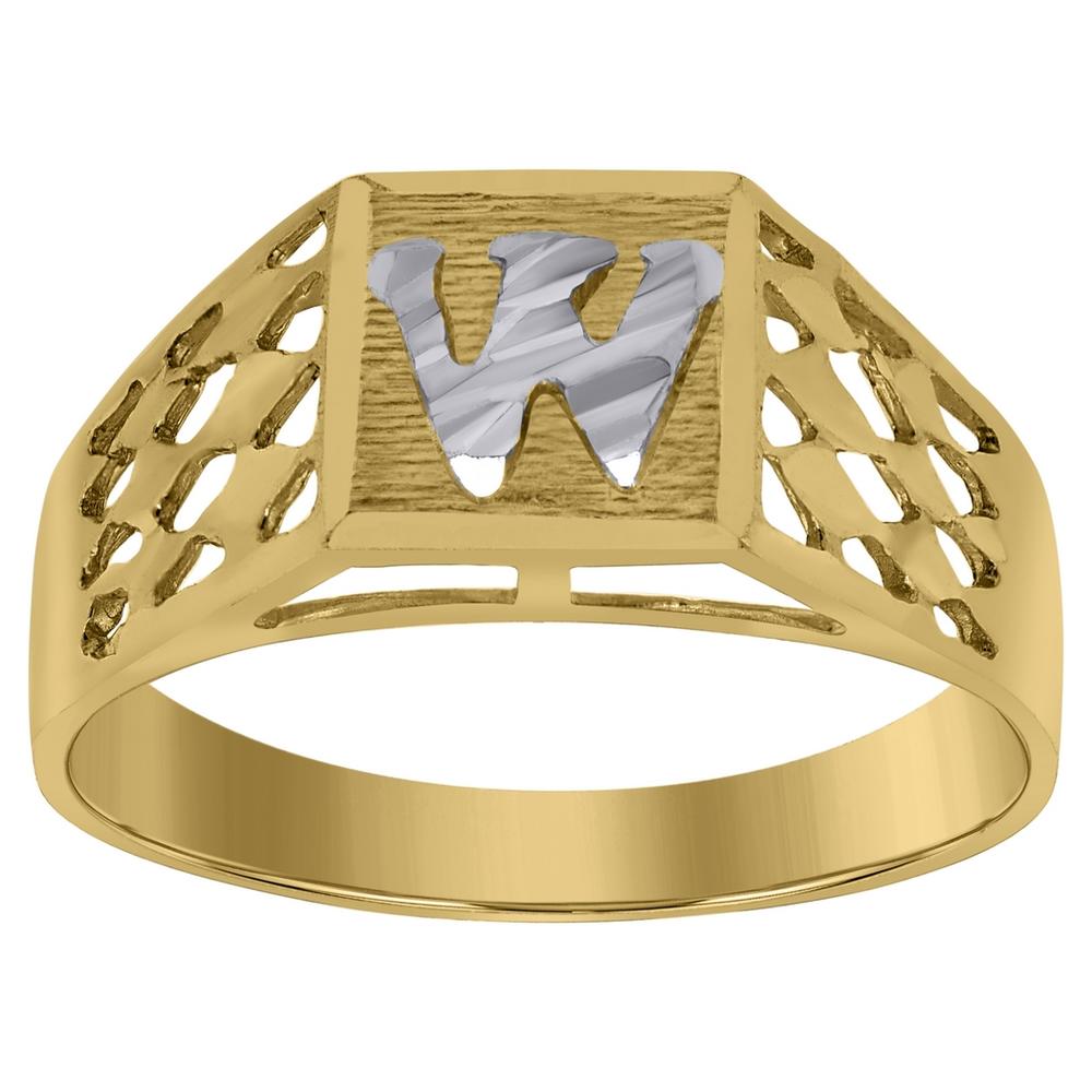 Jewelryweb 10k Two-tone Gold Baby Child Initial W Band Ring - Measures 6.6x3.50mm Wide - Size 5.5