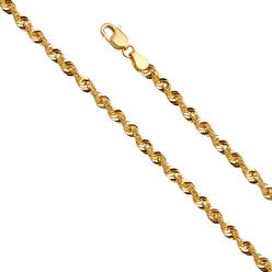 Jewelryweb 14k Yellow Gold 3.3mm French Hollow Rope Necklace - 18 Inch