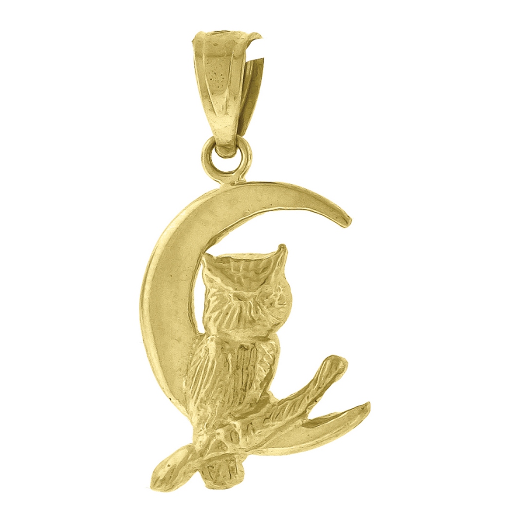 Jewelryweb 10k Yellow Gold Womens Mens Unisex Owl Moon Height 20.9mm X Width 10.9mm Animal Charm Pendant