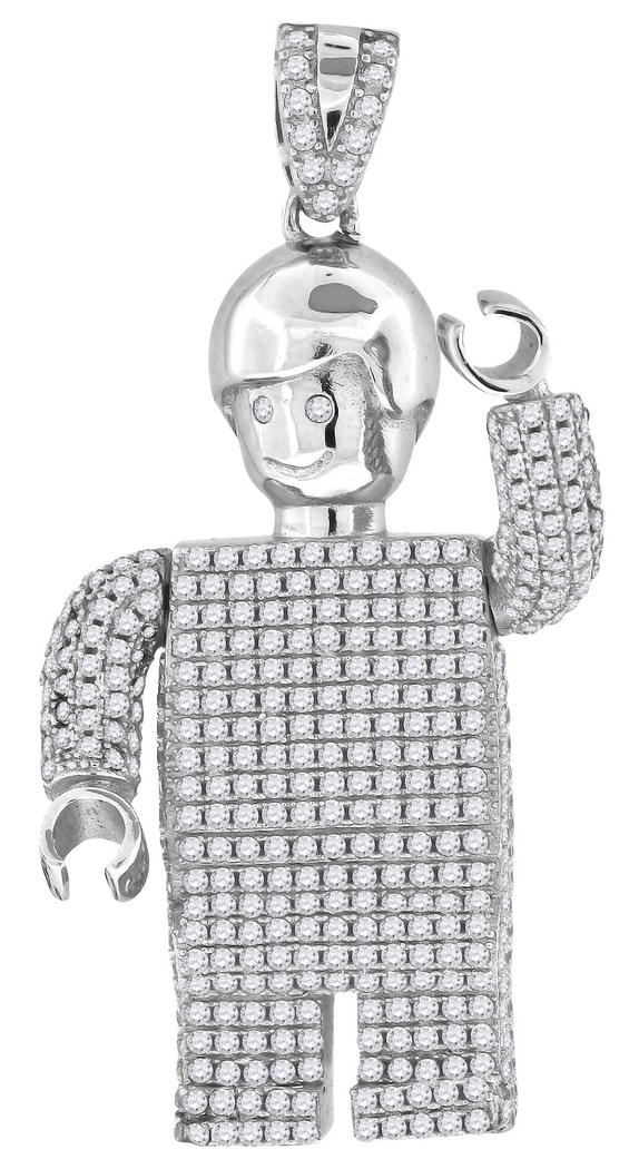 Jewelryweb 925 Sterling Silver Mens Cubic Zirconia Robot Charm Pendant - Measures 52.8x28.6mm Wide