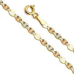 Jewelryweb 14k Yellow Gold Yellow Gold White Gold and Rose Gold Flat Valentino Alt-star Sparkle-Cut 1.7mm Neckl
