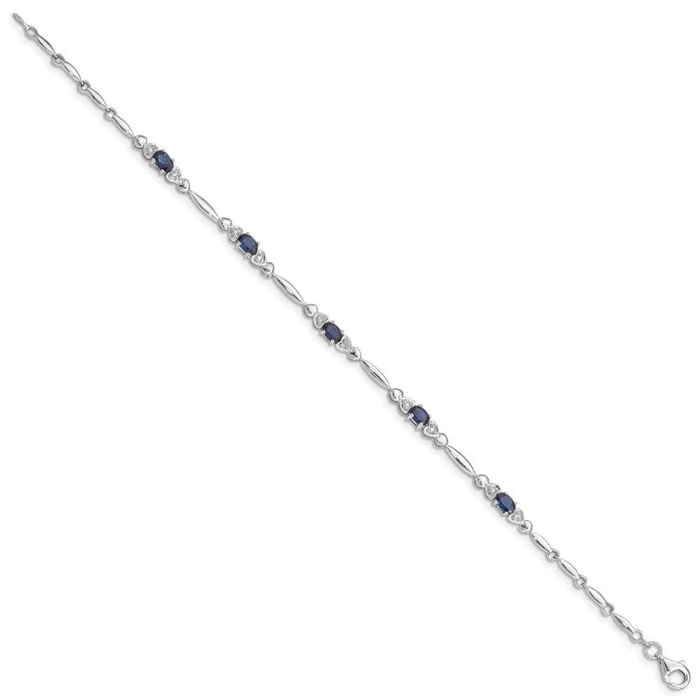 Jewelryweb Sterling Silver Sapphire and Diamond Bracelet - Measures 3mm Wide