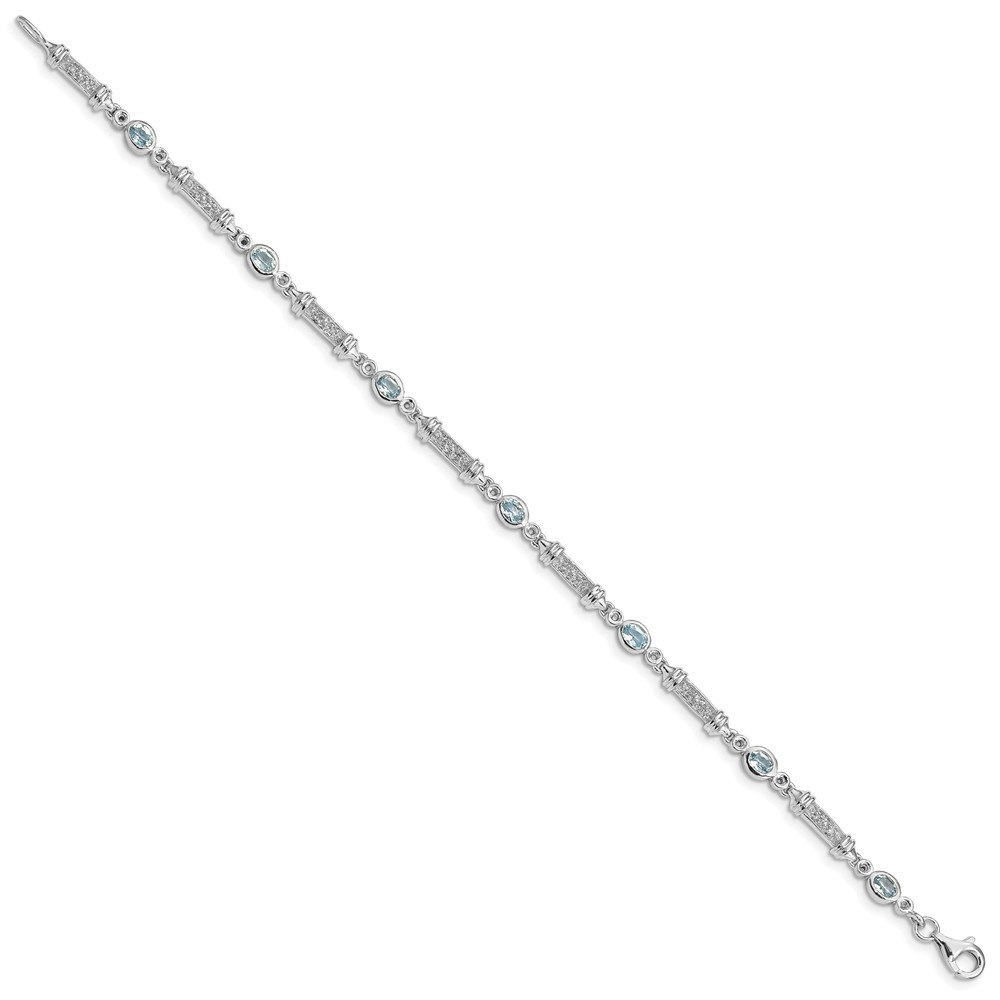 Jewelryweb Sterling Silver Aquamarine and Diamond Bracelet - Measures 4mm Wide