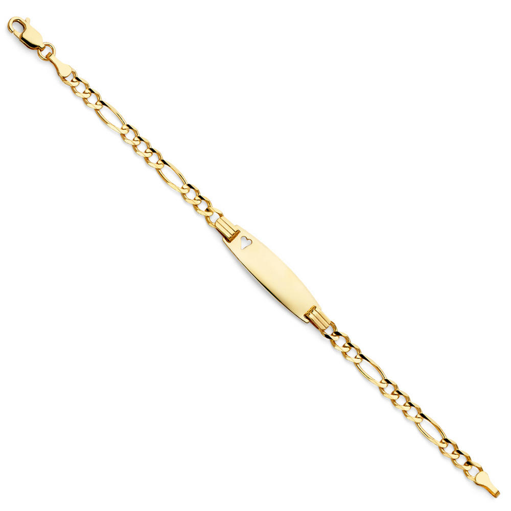 Jewelryweb 14k Yellow Gold Figaro 3 Plus 1 Links 4mm Oval Boys and Girls ID Bracelet