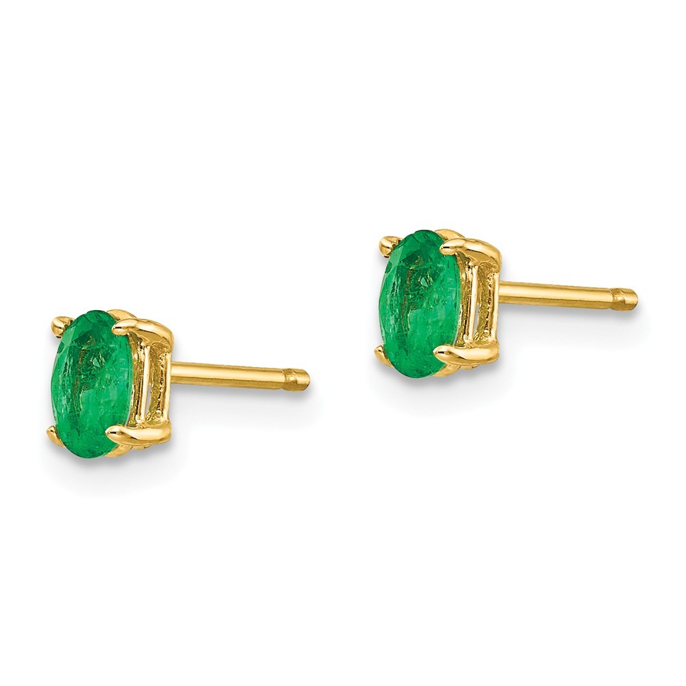 Jewelryweb 14k Yellow Gold Emerald Earrings - Measures 5x3mm Wide