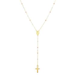 Jewelryweb 14k Gold Tri-color Finish 15.1x8mm Center 1.7mm Link Polished Cross Rosary Necklace - 26 Inch