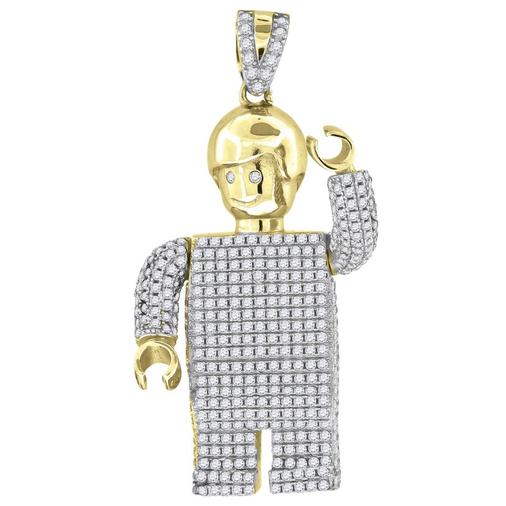 Jewelryweb 925 Sterling Silver Yellow-tone Mens Cubic Zirconia Robot Charm Pendant - Measures 52.8x28.6mm Wide