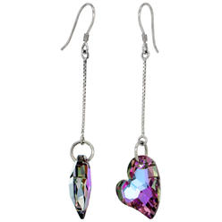 Sabrina Silver Sterling Silver Dangle Earrings w/ Purple Swarovski Crystal Fancy Heart 2 5/16 in. (59 mm) tall, Rhodium Finish