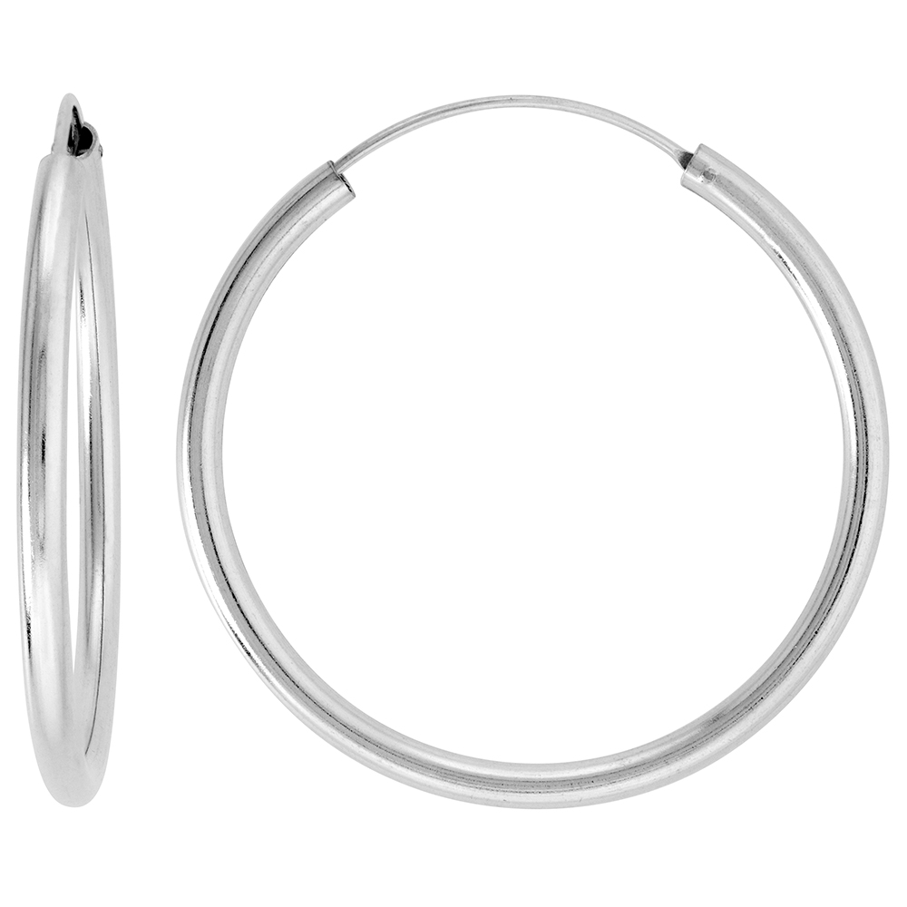 Sabrina Silver 10 Pairs Sterling Silver Endless Hoop Earrings, thick 3 mm tube 1 3/4 inch wide