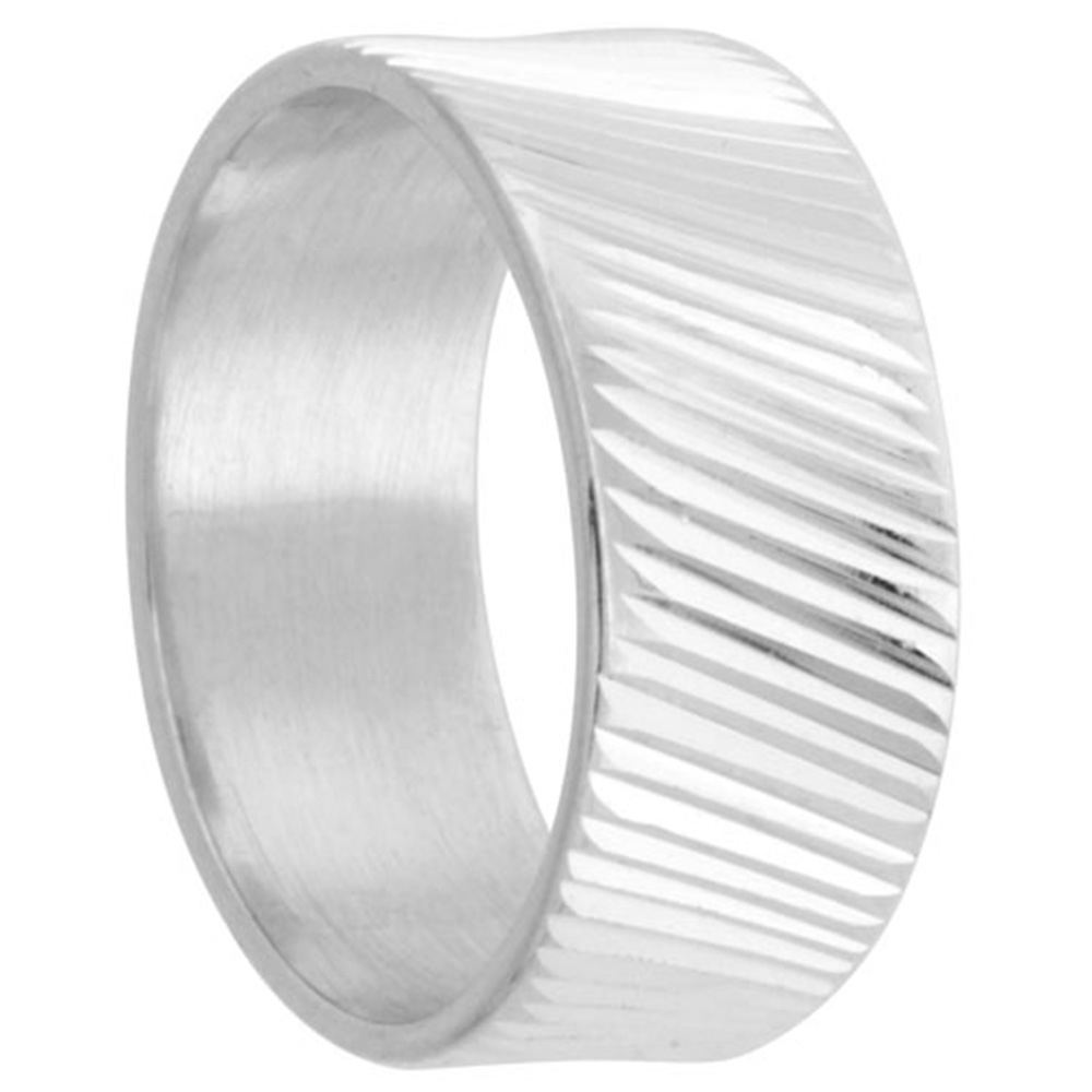 Sabrina Silver Sterling Silver Diamond Cut 9mm Wedding Band for Men & Women Diagonal Grooves All Around Handmade Sizes 8-13