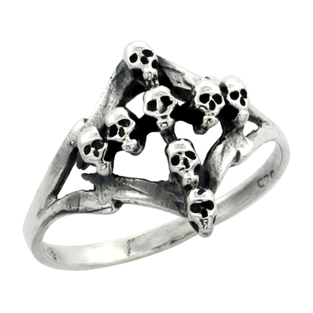 Sabrina Silver sterling silver Skull Cross Ring for Women 7/16 inch sizes 6 - 13