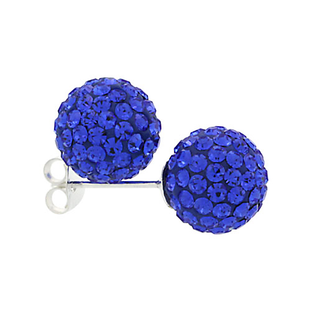 Sabrina Silver Medium 10mm Sterling Silver Sapphire Blue Crystal Disco Ball Stud Earrings for Women September Birthstone