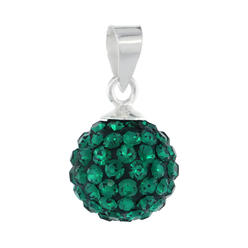 Sabrina Silver Medium 10mm Sterling Silver May Birthstone Emerald Green Crystal Disco Ball Pendant Necklace for Women