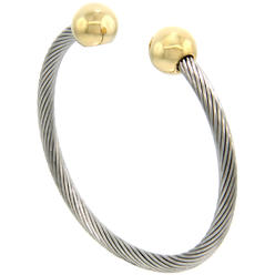 Sabrina Silver Stainless Steel Cable Golf Bracelet for Women Gold-tone Bio Magnetic Ball Ends , 7 inch