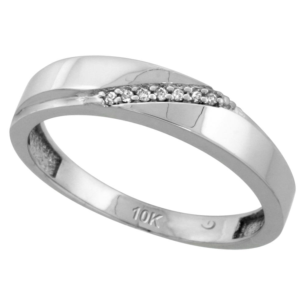 Sabrina Silver 10k White Gold Mens Diamond Wedding Band Ring 0.04 cttw Brilliant Cut, 3/16 inch 4.5mm wide