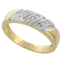 Sabrina Silver 10k Yellow Gold Mens Diamond Wedding Band Ring 0.05 cttw Brilliant Cut, 1/4 inch 6mm wide
