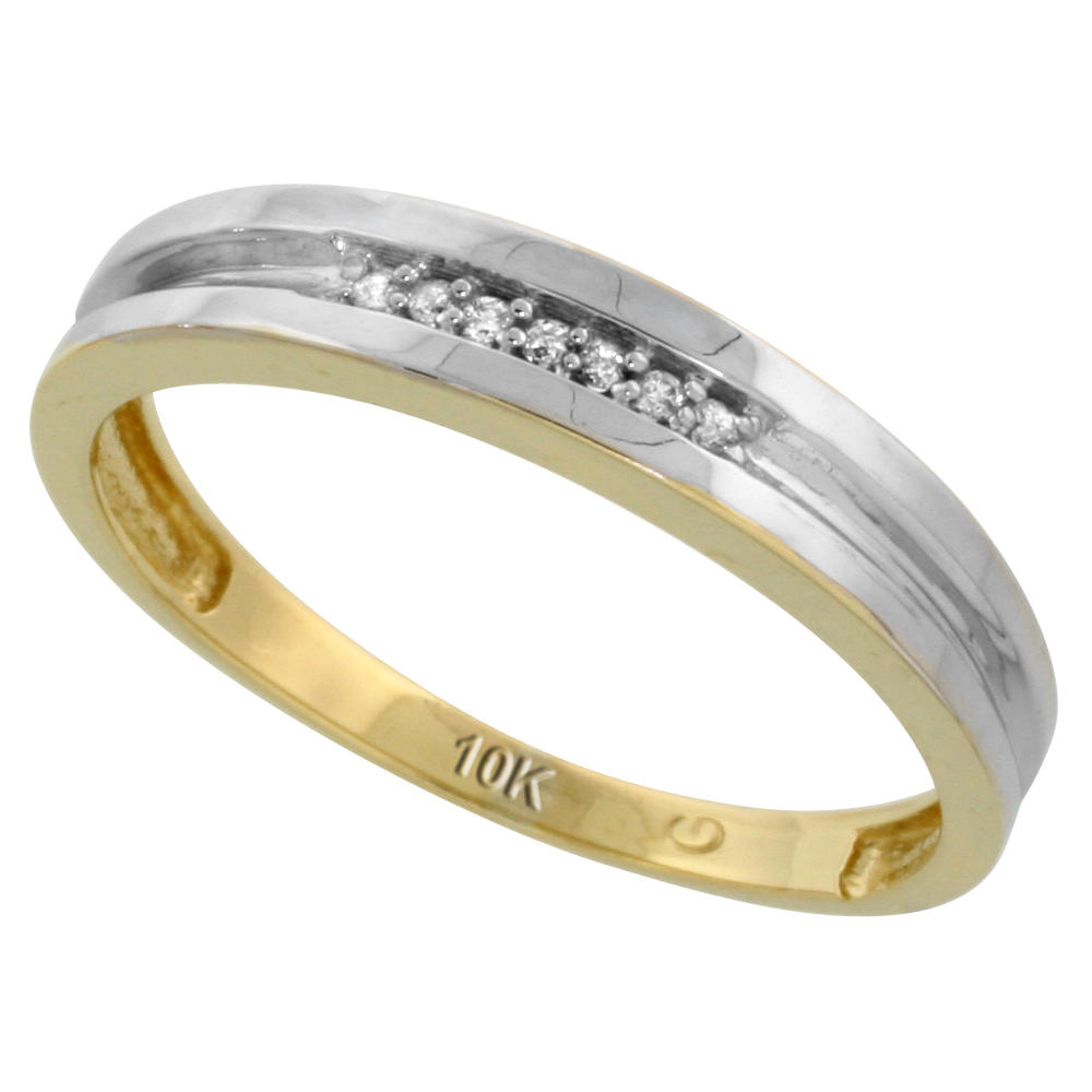 Sabrina Silver 10k Yellow Gold Mens Diamond Wedding Band Ring 0.04 cttw Brilliant Cut, 5/32 inch 4mm wide