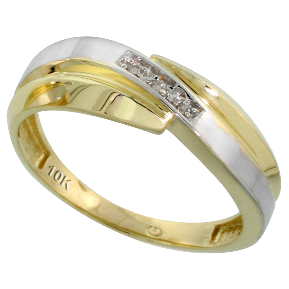 Sabrina Silver 10k Yellow Gold Mens Diamond Wedding Band Ring 0.03 cttw Brilliant Cut, 9/32 inch 7mm wide