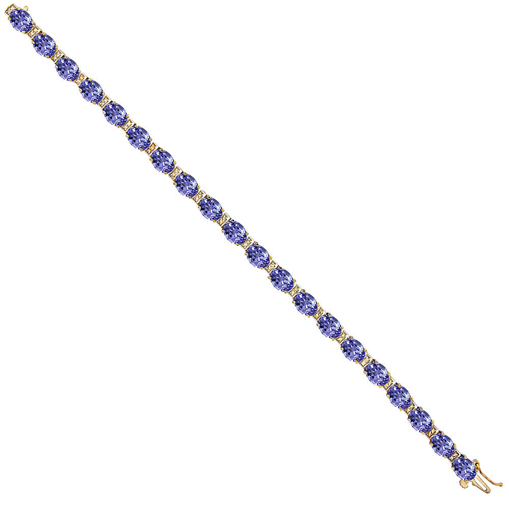 Sabrina Silver 10K Yellow Gold Natural Tanzanite Oval Tennis Bracelet 7x5 mm stones, 7 inches