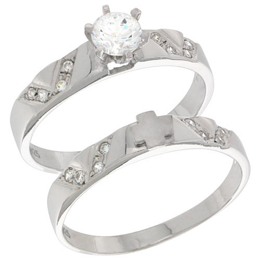 Sabrina Silver Sterling Silver Cubic Zirconia Ladies Engagement Ring Set 2-Piece, 1/8 inch wide