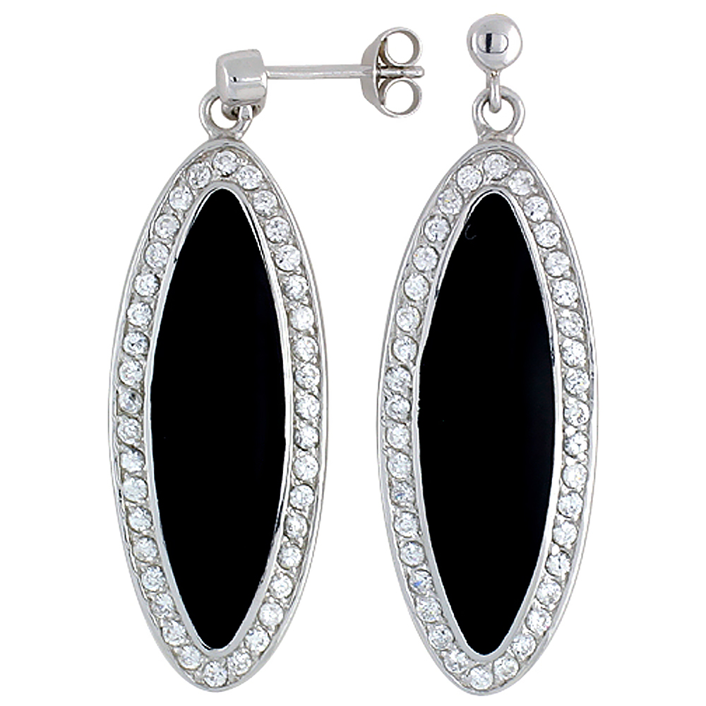 Sabrina Silver Sterling Silver Cubic Zirconia Black Marquise Resin  Earrings, 9/16 inch wide