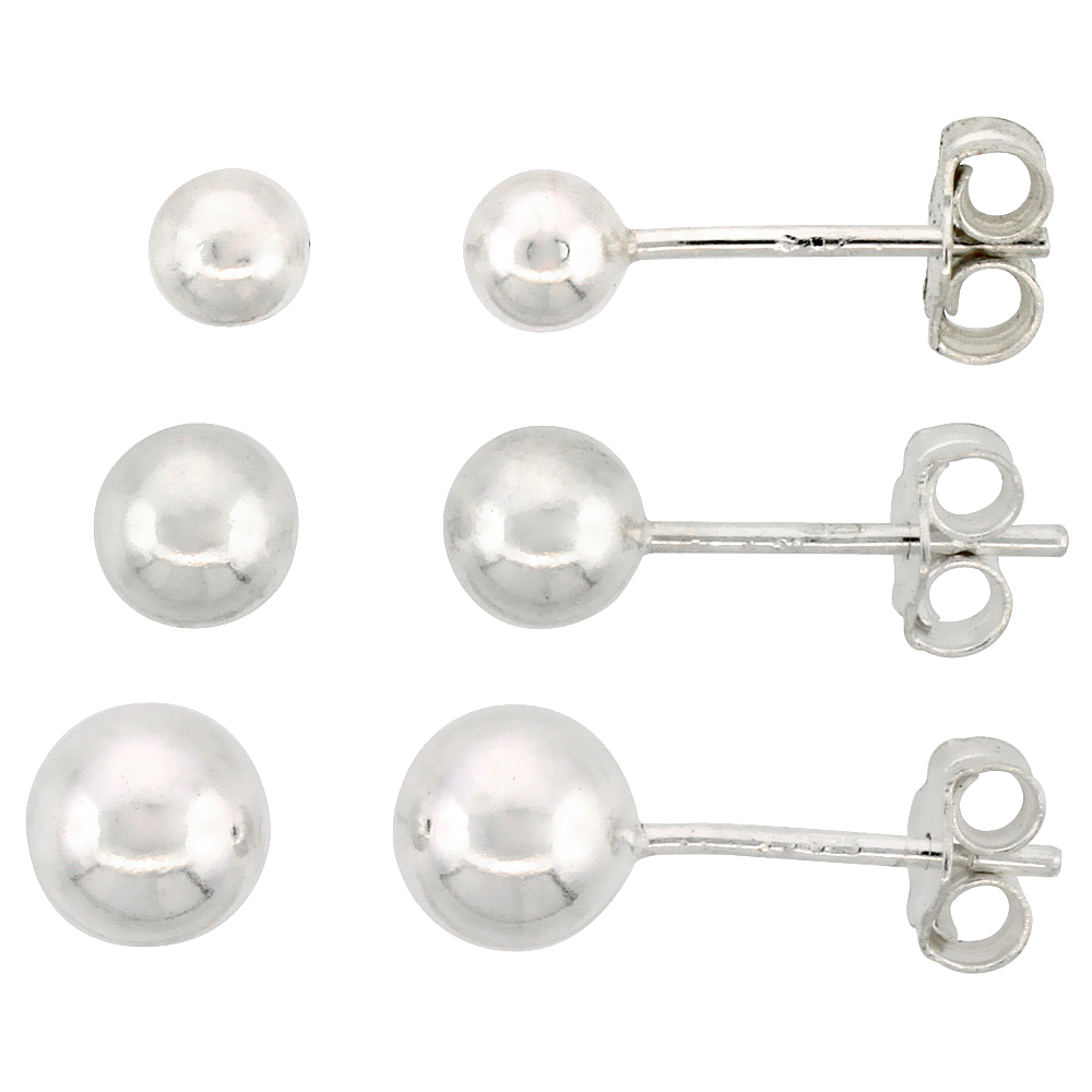 Sabrina Silver Sterling Ball Stud Earrings 3 Pair Set 4mm 5mm Sabrina Silver Sterling Ball Stud Earrings 3 Pair Set 4mm 5mm 6mm