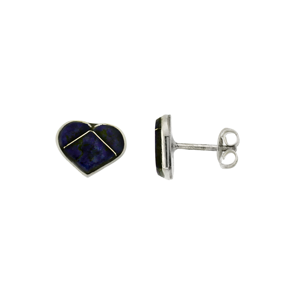 Sabrina Silver Sterling Silver Handcrafted Blue Heart Stud Earrings (Genuine Zuni Tribe American Indian Jewelry) 5/16 in. (8.5 mm)