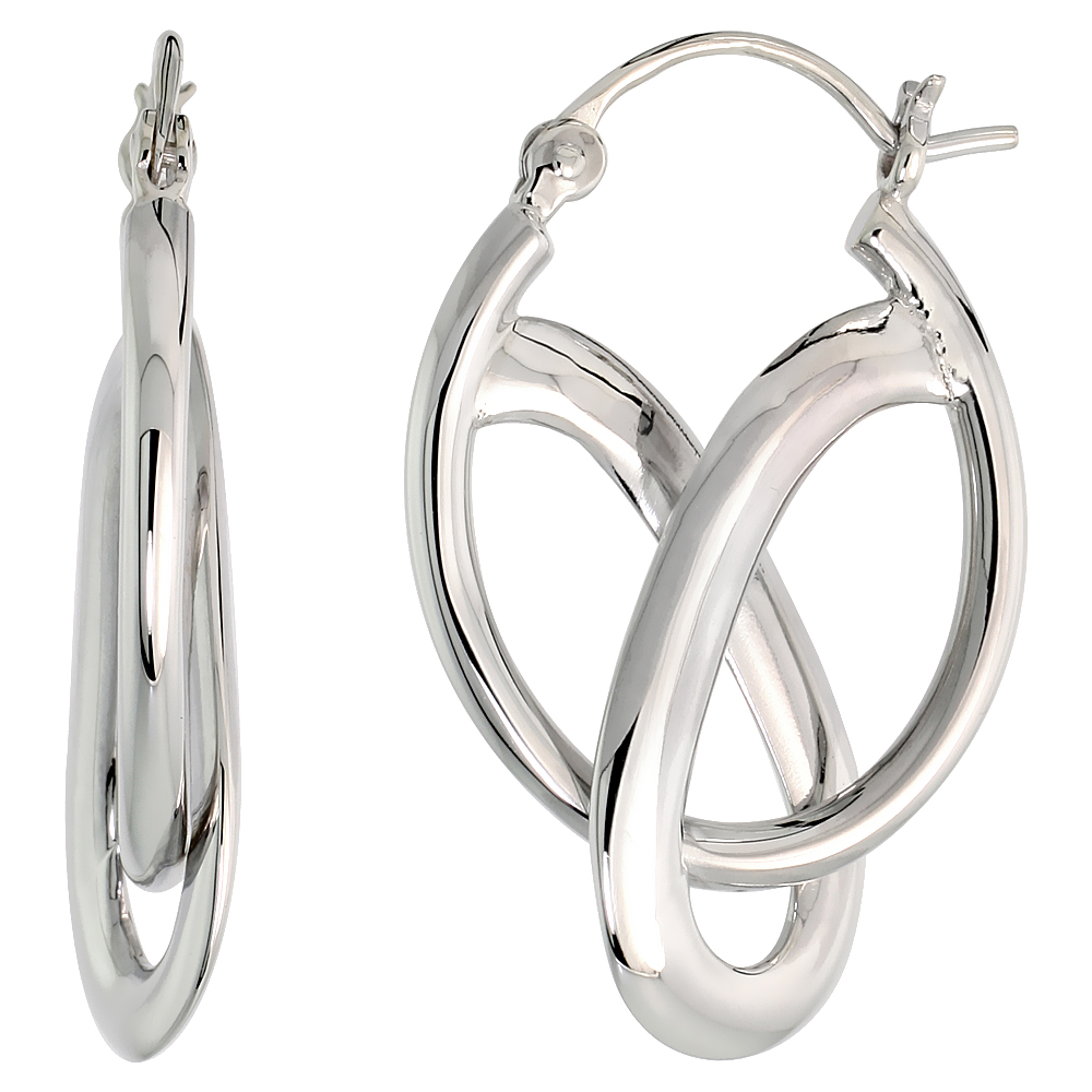 Sabrina Silver High Polished Knot Hoop Earrings in Sterling Silver, 1 1/8" (29 mm) tall