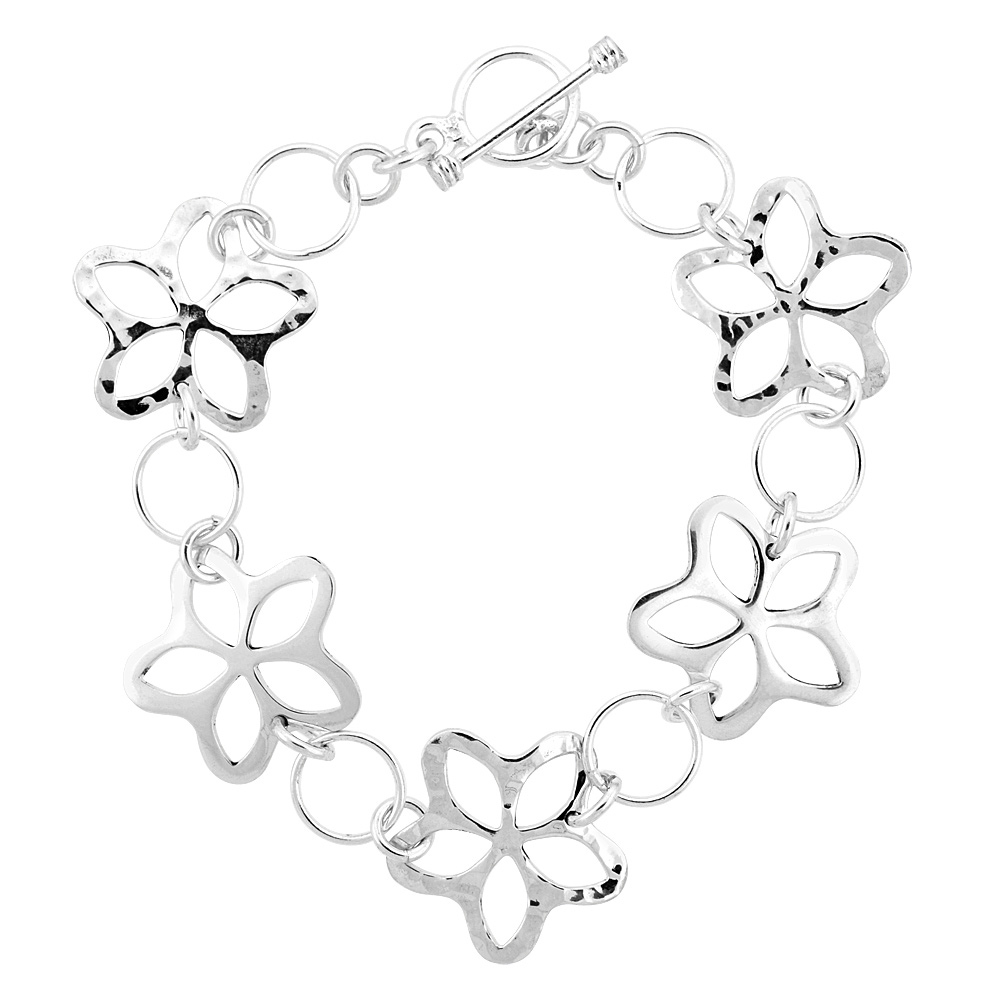 Sabrina Silver Sterling Silver Flowers Toggle Bracelet, 7.5 inches long